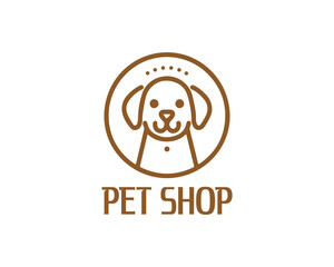 Dog logo design for pet shop with line art style vector illustration