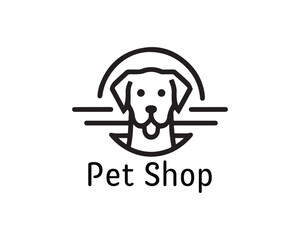 Dog logo design for pet shop with line art style vector illustration