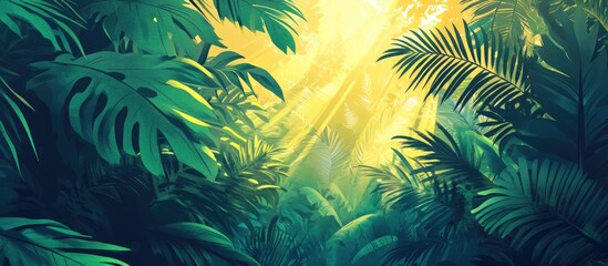 Lush Tropical Forest Filled With Vibrant Green Trees And Sunlight
