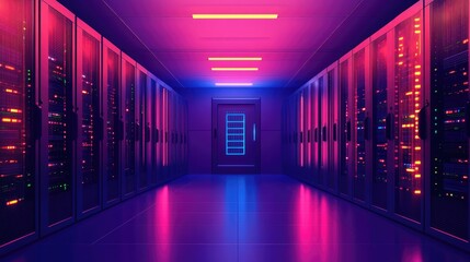 Fototapeta premium Data Center Server Room With Central Processors And Digital Storage Technology For Telecommunications And Big Data Ai Generative