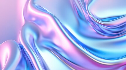 Abstract Swirling Digital Fabric Of Holographic Chrome Mirror Material Background 3D Render Contemporary Wallpaper Illustration