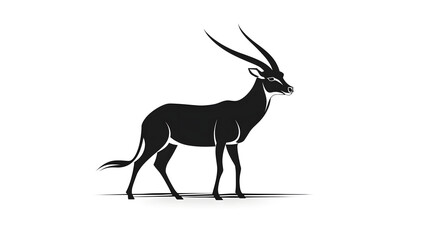 Addax illustration icon for logo, black silhouette of animal, isolated on white background