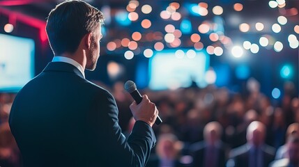 Event planner managing a large corporate conference with attendees, presentations, and detailed organization. 