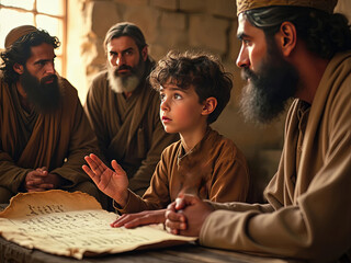 Gospel Images from the Bible NT - Mary and Joseph find young Jesus in the temple