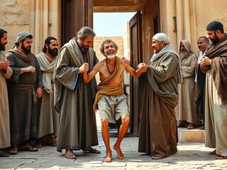 Gospel Images from the Bible NT - Peter heals a lame beggar at the temple gate