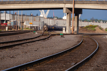 Obraz premium Railroad tracks in the industrial area. High quality close up picture for download.