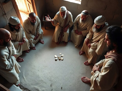 Gospel Images from the Bible NT - The apostles cast lots to choose Matthias to replace Judas