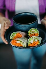 Vietnamese rolls with vegetables at a farmers market in  Auckland, New Zealand.