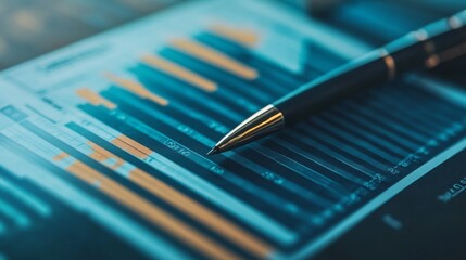 Close-up of a financial chart with a pen on top, analyzing data