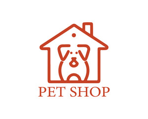Dog logo design for pet shop with line art style vector illustration. house logo