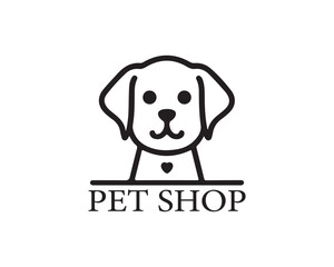 Dog logo design for pet shop with line art style vector illustration