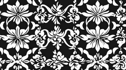Floral seamless pattern background featuring a geometric design suitable for wallpapers and backgrounds Black and white color scheme
