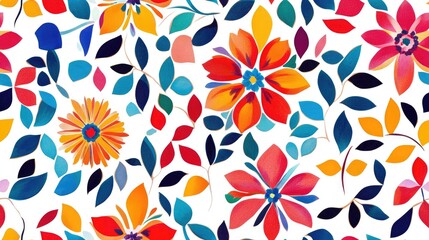 Colorful geometric and floral pattern on a white background wallpaper