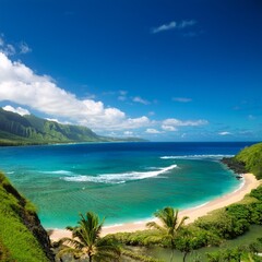 Tropical Paradise in Hawaii, Vibrant Beaches with Lush Greenery and Clear Waters