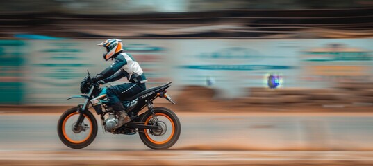 Obraz premium Dynamic motorcycle racing on track with fast action shots and motion blur effects