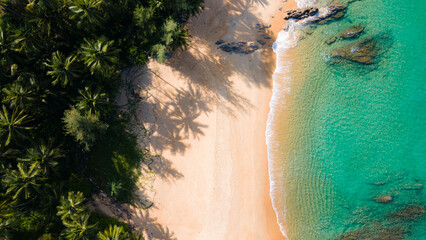 Phuket Thailand Tropical beach sea Beautiful island beach sea in midday Aerial view shot on drone camera