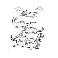 Funny kids hand drawn sketch of prehistoric animals for printing on stickers, postcards and textile