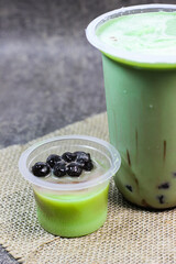 Pudding green tea latte with bubble