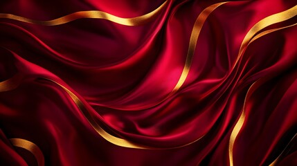 Obraz premium Fluid metallic curls, golden accents on a rich burgundy background, luxurious and sophisticated, seamless design.