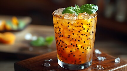 Refreshing Thai Basil Seed Drink with Sweet Syrup and Crushed Ice