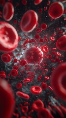 A vivid illustration of red blood cells traveling through the bloodstream, showcasing the intricate dynamics of human biology.