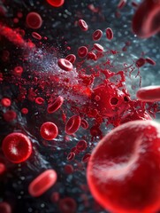 A dynamic and vivid illustration of red blood cells in motion, showcasing their essential role in the human circulatory system.
