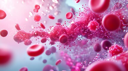 An abstract representation of red blood cells in motion, showcasing health, vitality, and the essence of life.