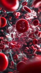Detailed illustration of red blood cells in motion, showcasing their structure and function within the human body.