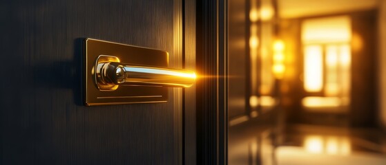 Open Door with Golden Handle and Sunlit Room.