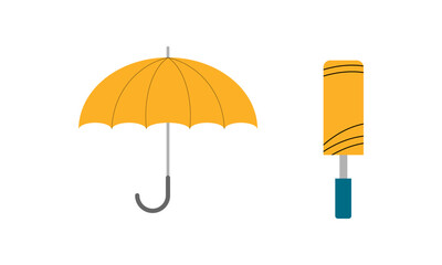 Umbrella logo, portable, collapsible devices designed to shield from rain or sunlight