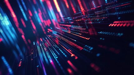 Futuristic digital lines in red and blue tones representing data and technology