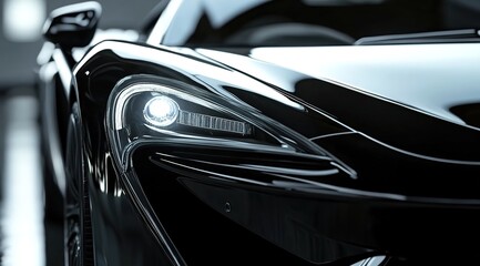Fototapeta premium Close up of black sports car headlights