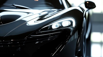 Close up of black sports car headlights