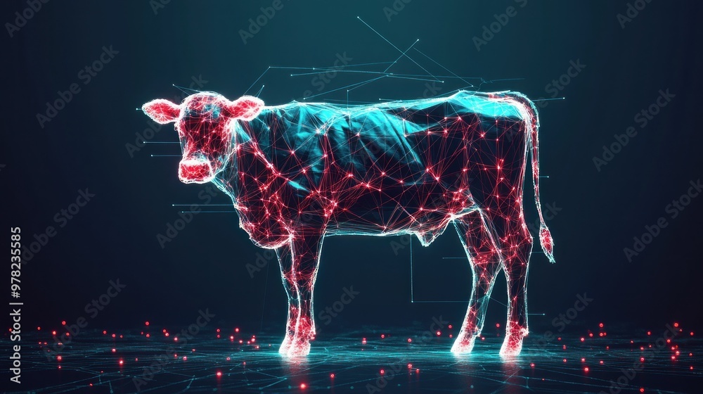 Poster Digital Cow in a Cyberpunk Setting