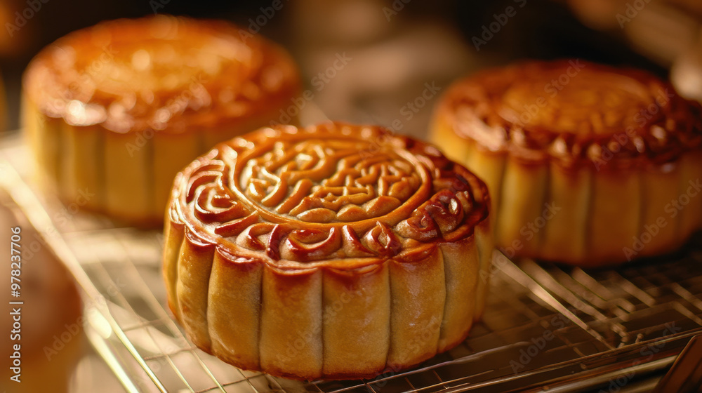 Wall mural mooncakes are traditional pastries with intricate designs, often enjoyed during festivals