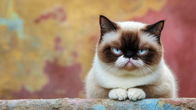 Grumpy Cat Portrait Against a Colorful Background