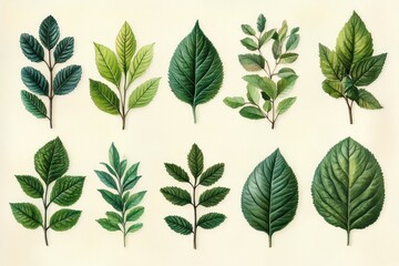 Watercolor Illustration of Green Leaves