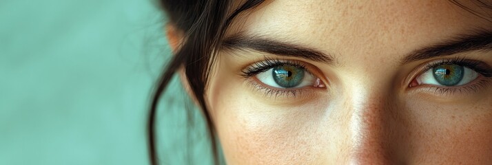 Naklejka premium Close-up of a person's eyes, showcasing vibrant colors and facial features.