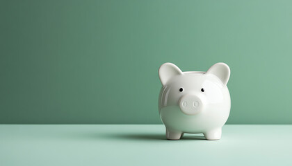 A minimalist white piggy bank on a soft green background, symbolizing savings, finance, and budgeting. Perfect for financial themes.