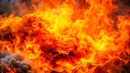 Obraz premium Close up of a fierce fire with orange and yellow flames, emitting thick smoke