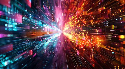 Naklejka premium Modern technology background with geometric patterns and dynamic light trails