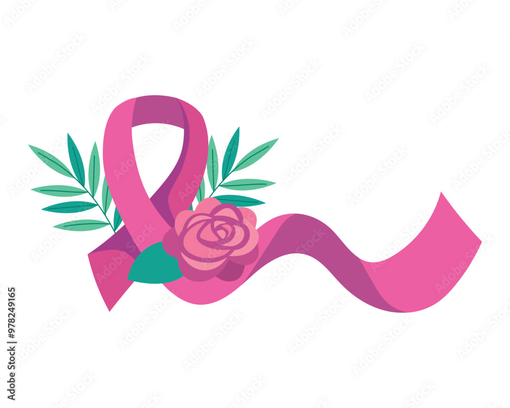 Poster breast cancer awareness pink ribbon and flower