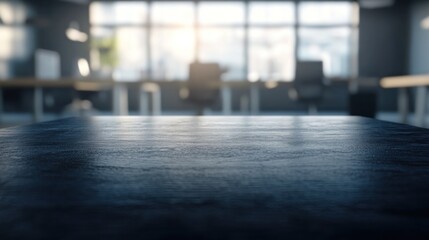 Fototapeta premium A modern office space with a focus on a sleek table and blurred background furniture.