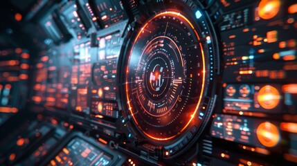 Obraz premium Tech-themed background with futuristic HUD (Heads-Up Display) elements and data visualizations