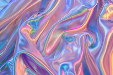 Photo of Holographic iridescent effect silk material. Background texture for backdrops or mapping