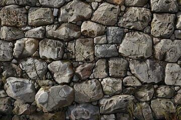 Photo of Old grey antique cobble stone wall. Background texture for backdrops or mapping