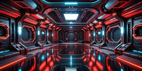 Futuristic, immersive gaming landscape in black and red colors