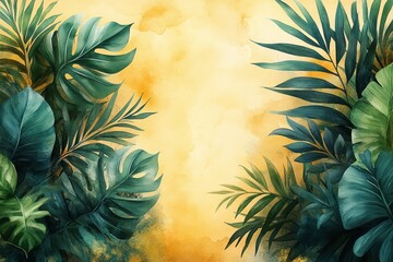 Tropical Leaves Watercolor Illustration Background
