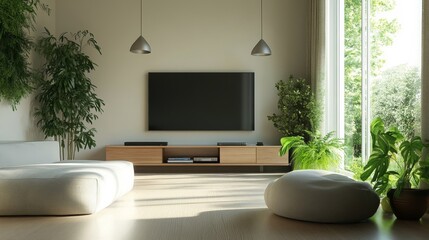 テレビのある明るいリビング