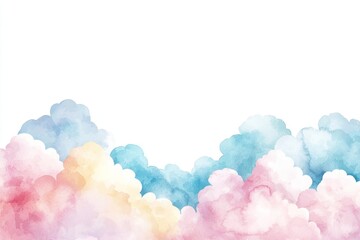 Sky with cotton candy clouds, whimsical and fun, pastel tones, watercolor effect, isolated on white background